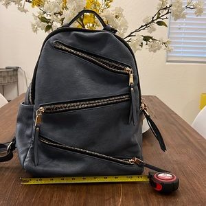 Multi pockets blue/gray backpack.  12 length by 14 height, 5 depth.
